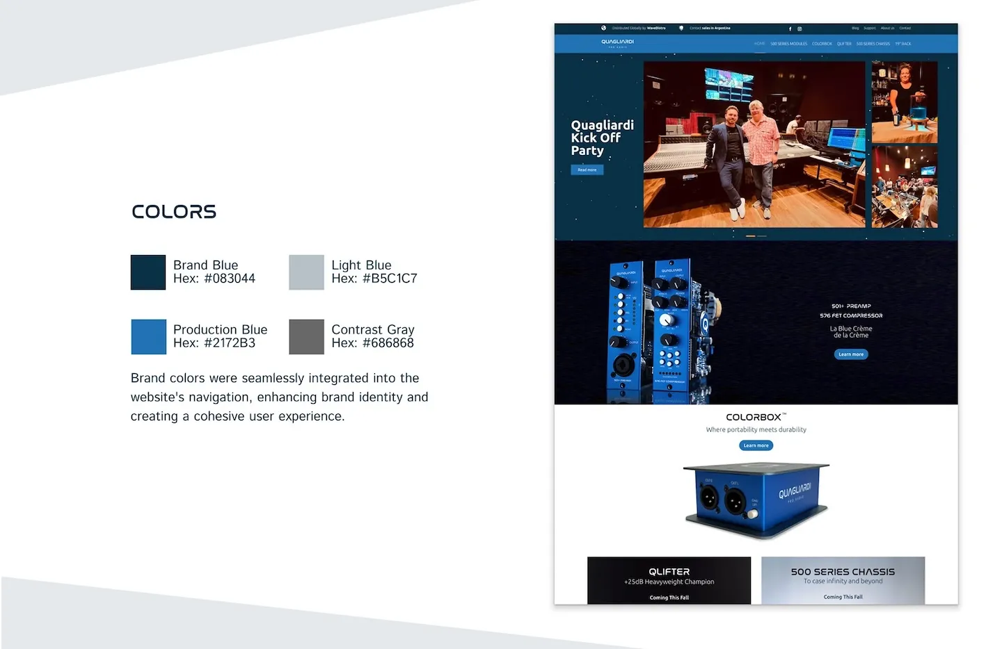 Brand color palette and how it carries through the website